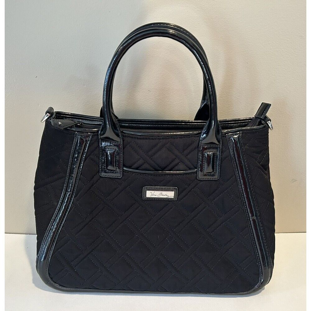 Vera Bradley Trapeze Crossbody Shoulder Bag in Black with Faux Leather‎ Trim